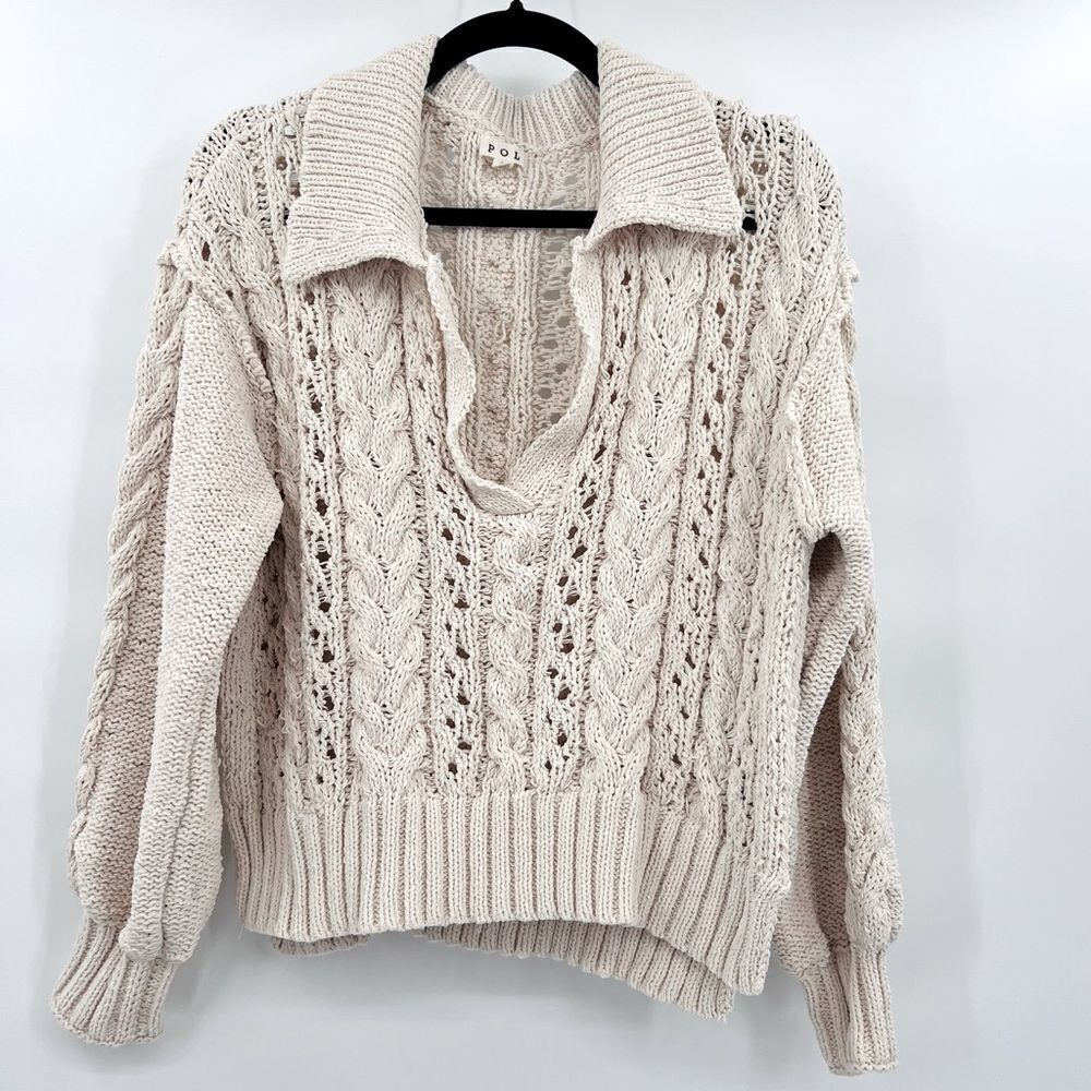 POL Sweater Cream Pullover Knit Size L